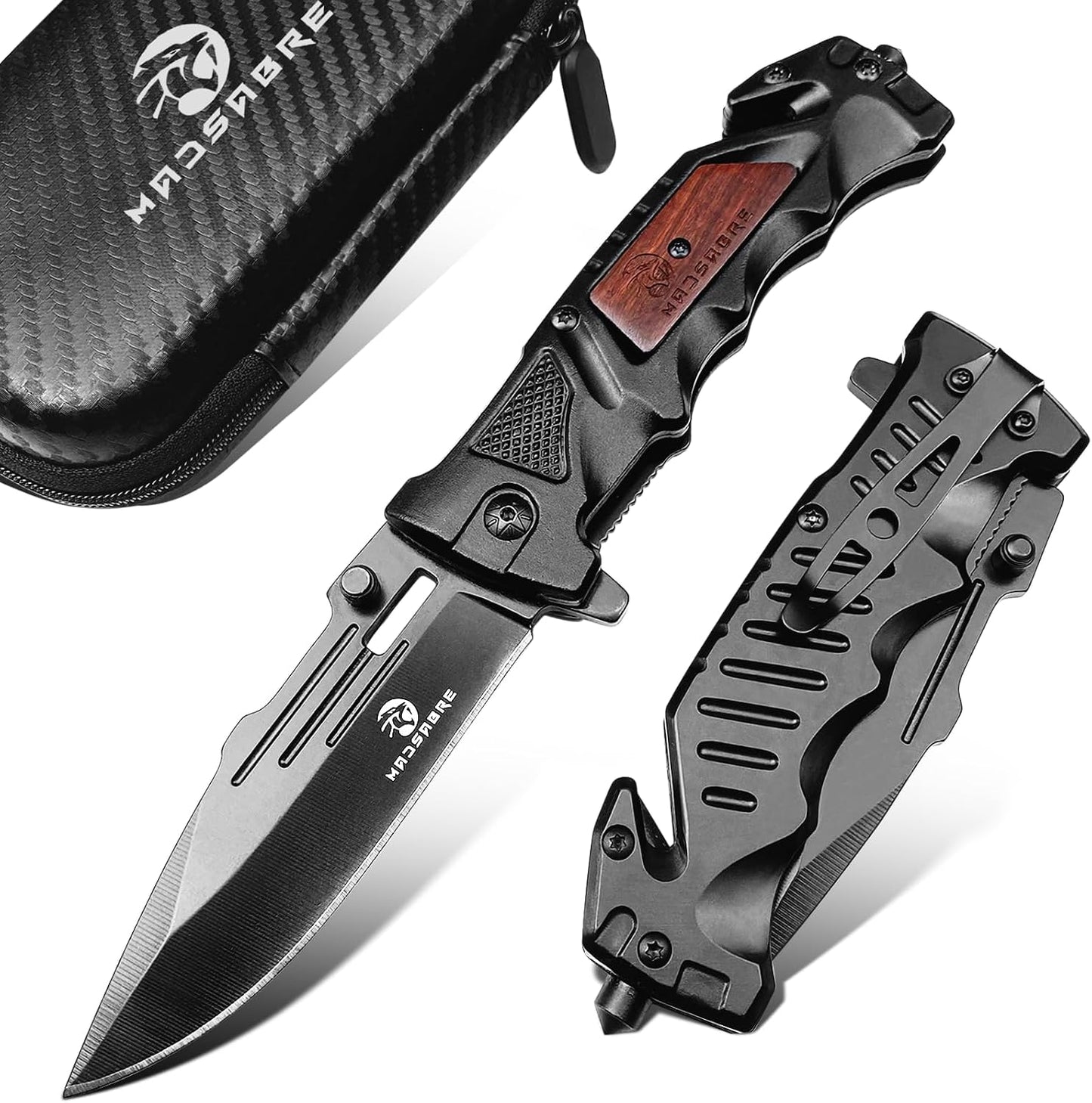 Navaja bolsillo negra EDC con cortador cinturón