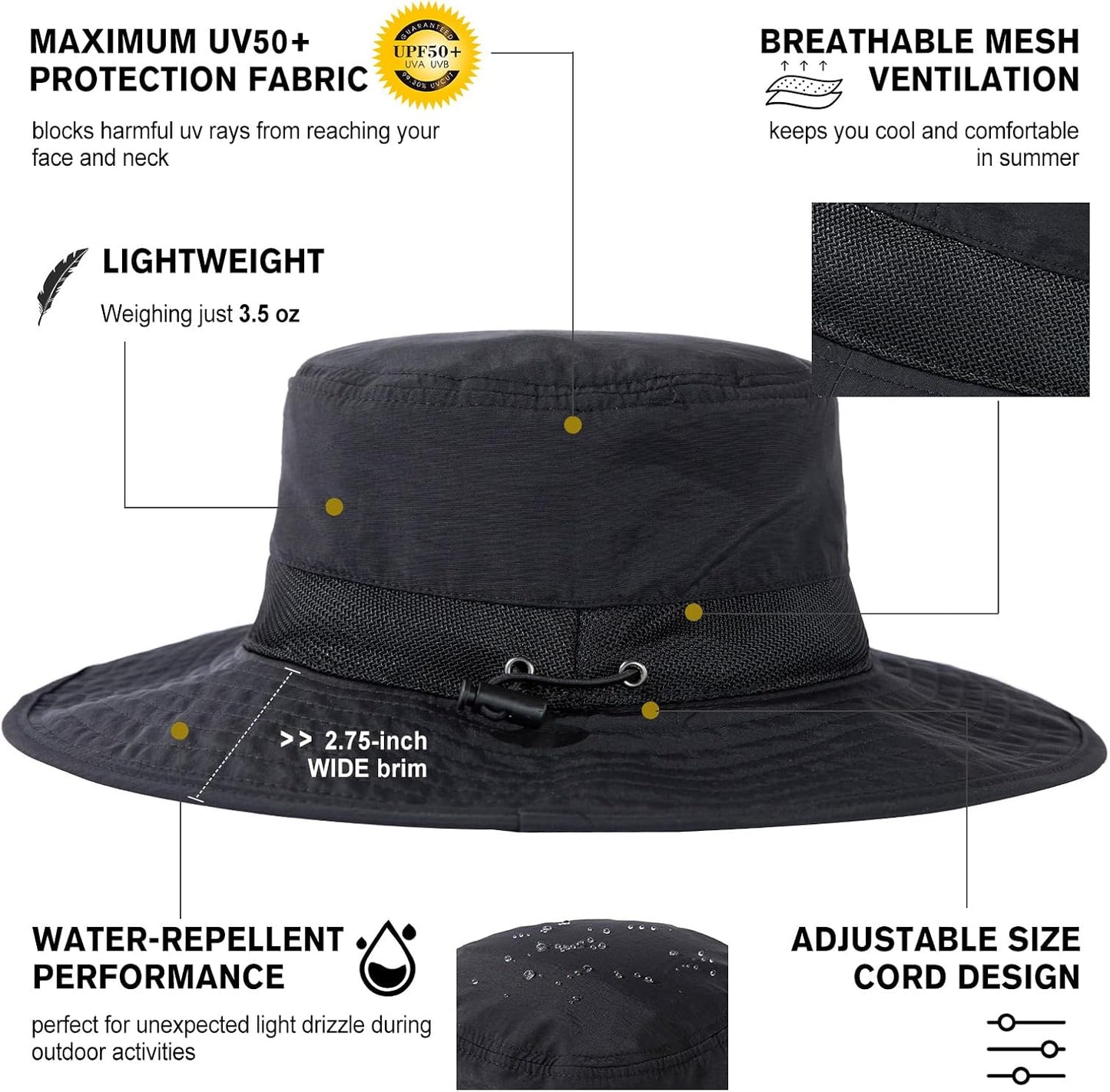 Sombrero sol XL XXL impermeable ala ancha ajustable senderismo