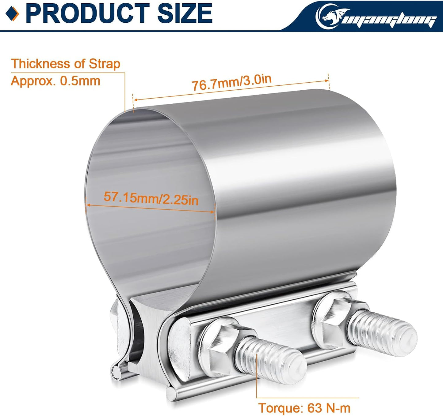 Abrazadera escape 2.25pulg acero inox tuberías