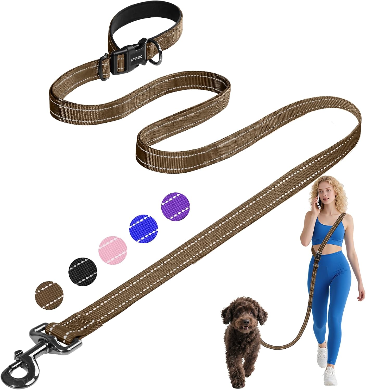 Correa perro ajustable 5-8pies nylon balístico con reflectantes