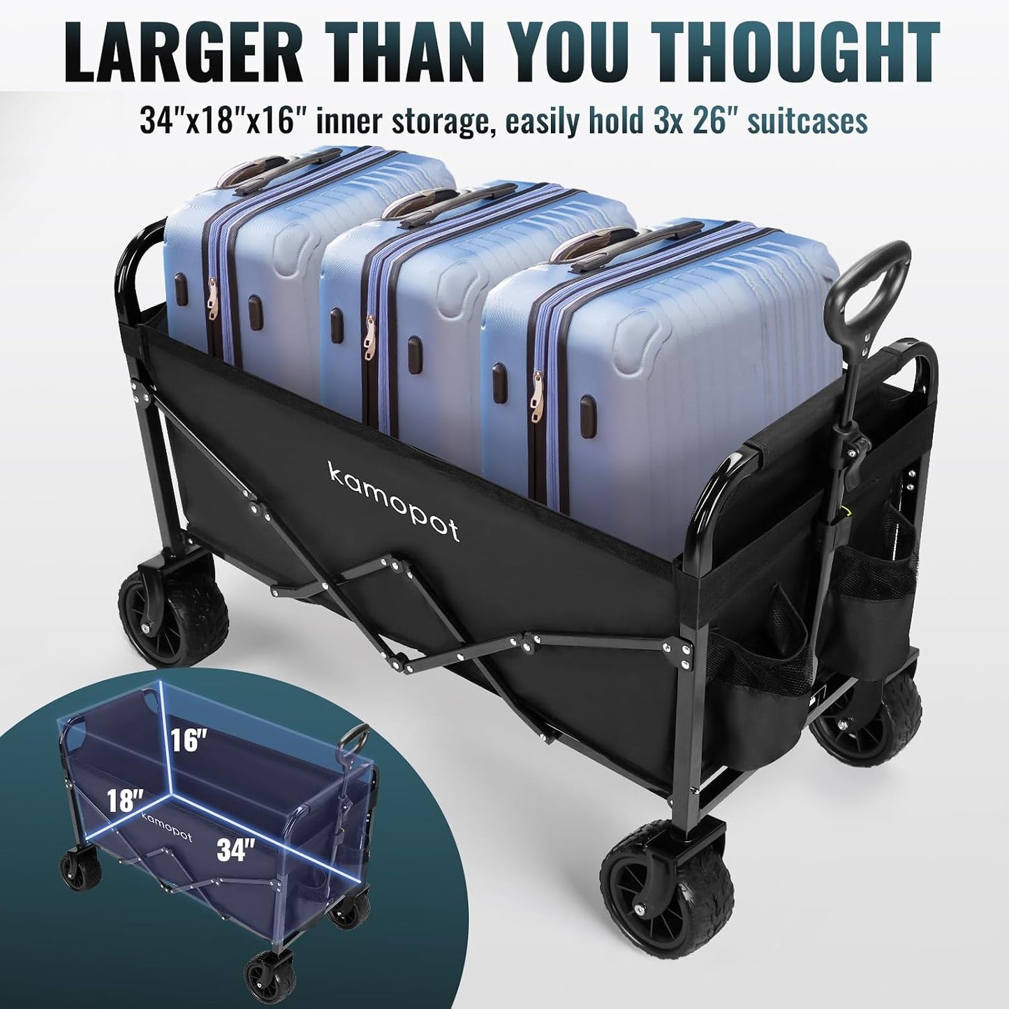 Carro plegable grande para playa y almacenamiento