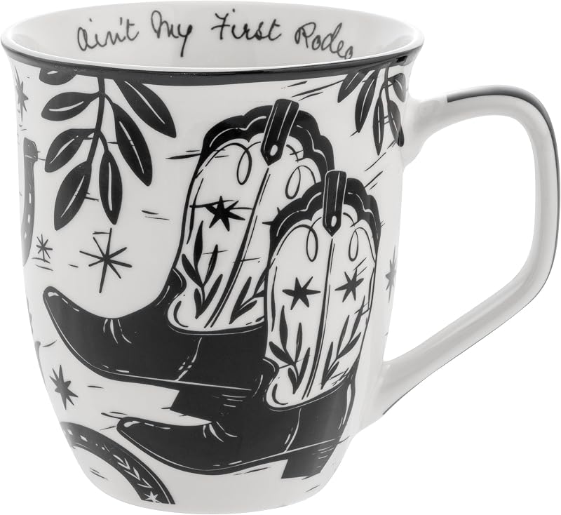 Taza cerámica bohemia 14oz estilo occidental blanco y negro