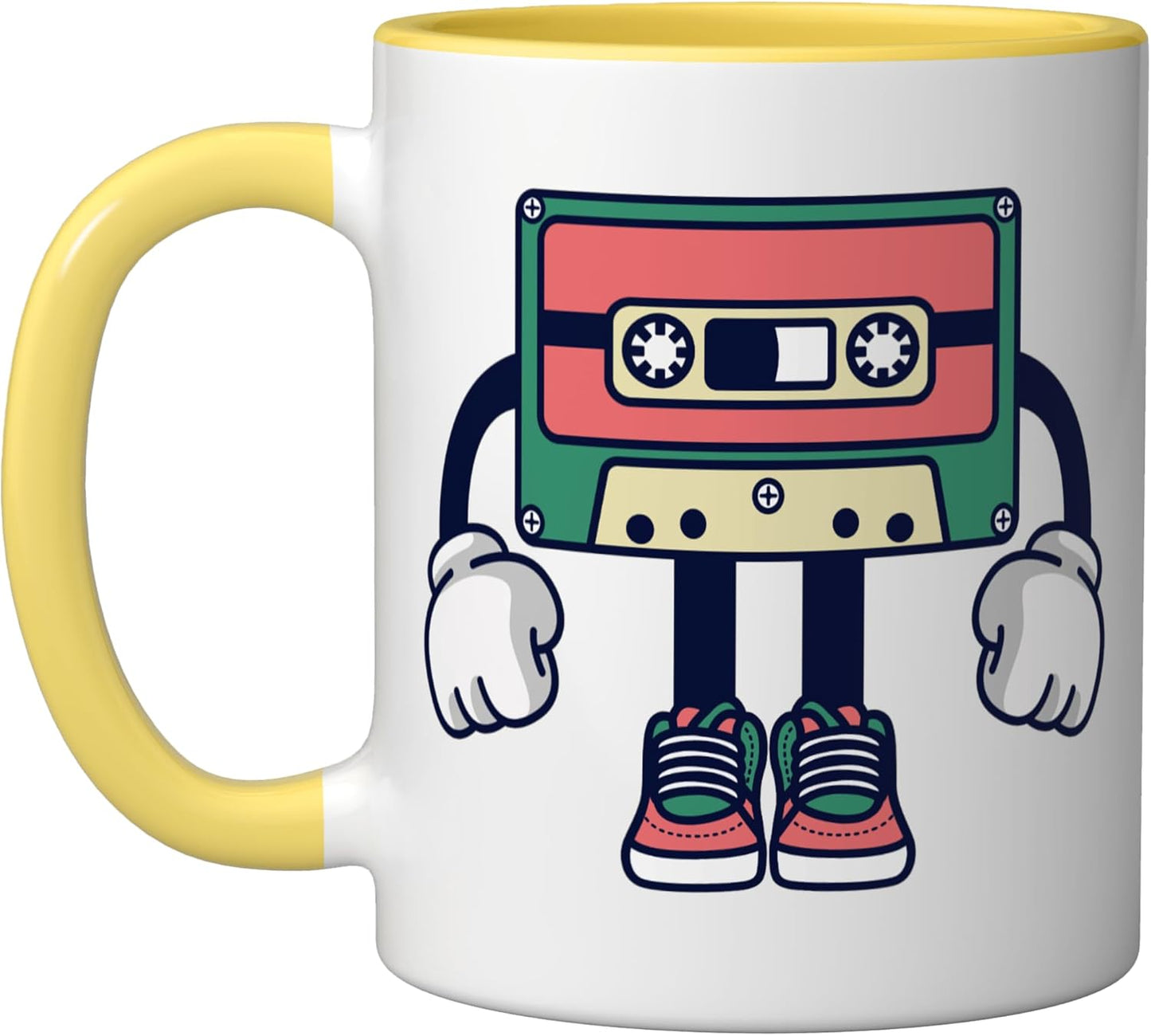 Taza Cerámica Años 80 y 90 con Cinta en Blanco/Amarillo