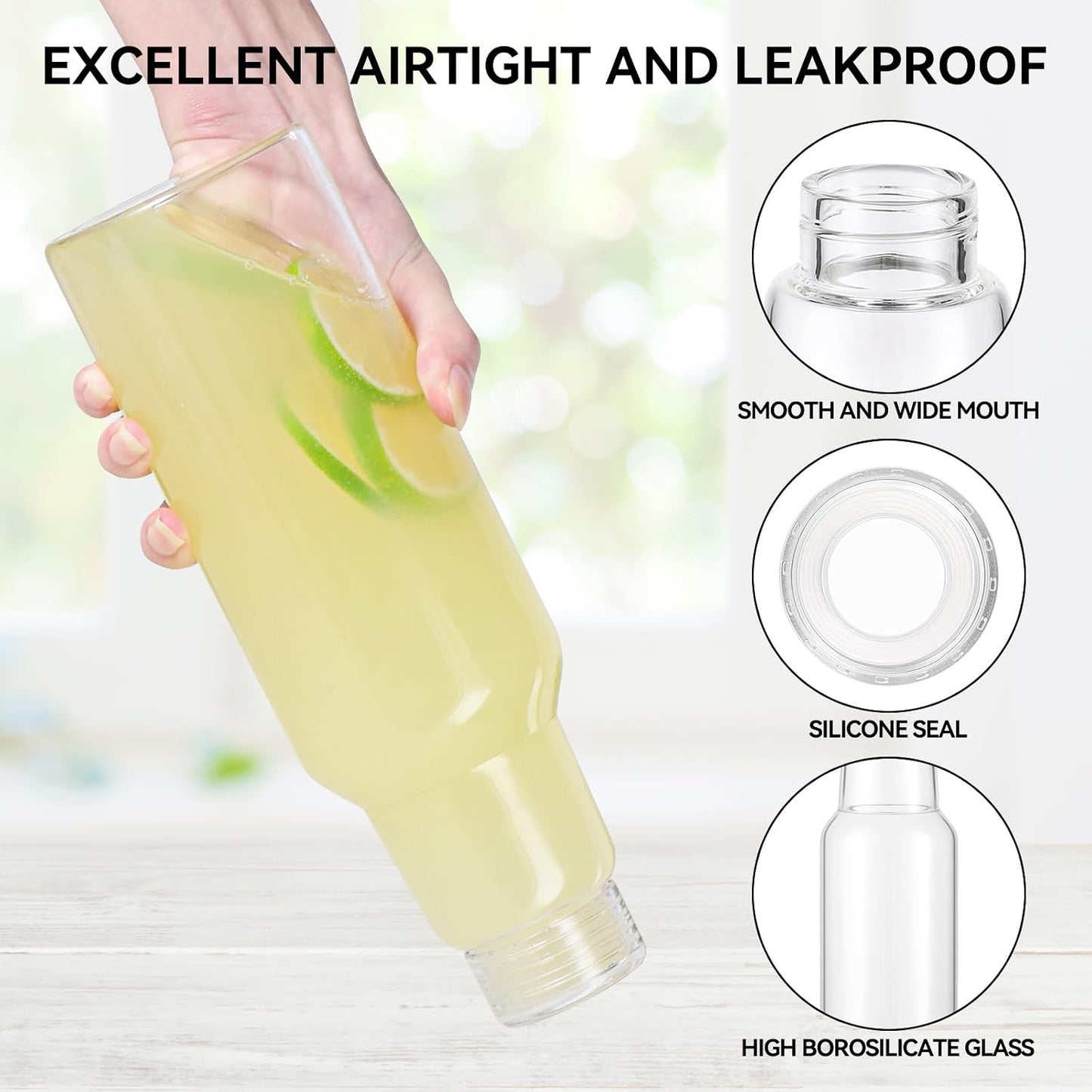 Botellas vidrio borosilicato 34oz sin BPA para jugos y batidos