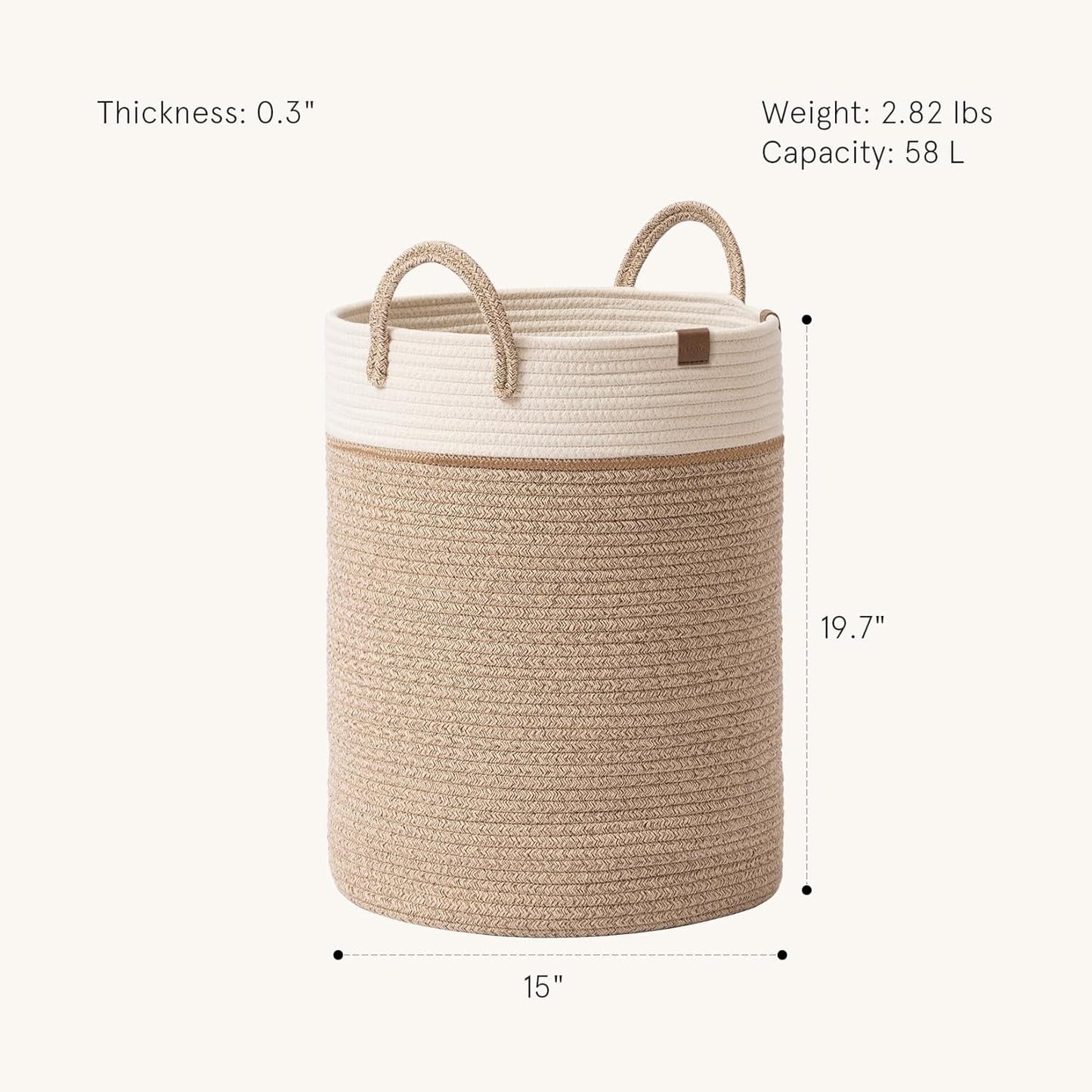 Cesta tejida cuerda para lavandería y guardería L