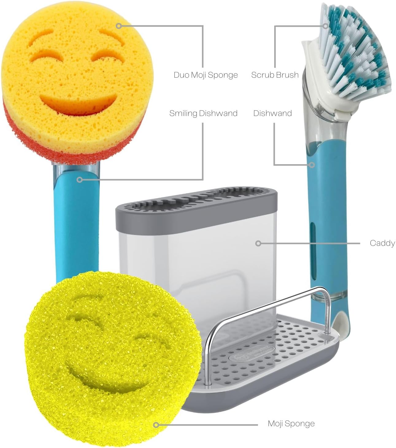 Manija dispensador jabón con mango esponja sonriente azul