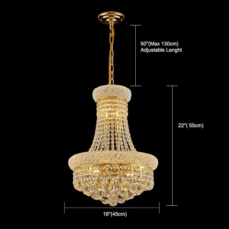 Luz Araña Cristal Imperio Dorado para Vestíbulo