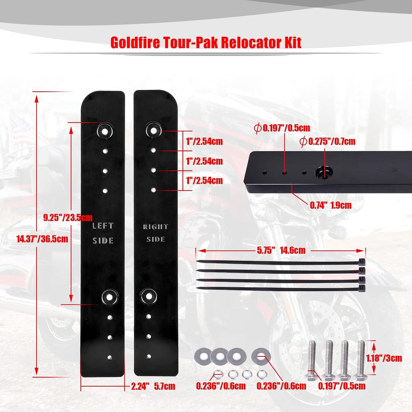 Kit reubicación Tour-Pak soporte ajustable comp Harley