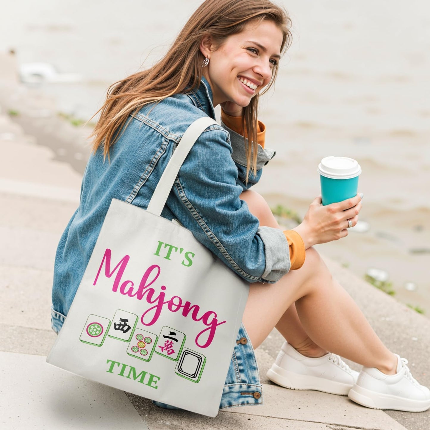Bolsa canvas reutilizable para mujer con regalo mahjong