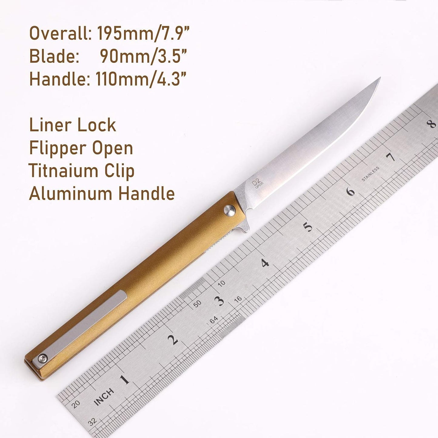 Cuchillo plegable EDC D2 3.5pulg aluminio titanio