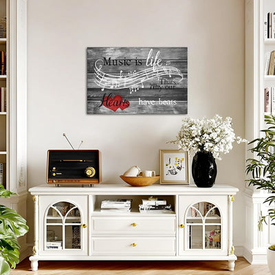 Lienzo musical para pared con texto 'Music is Life' 24x36