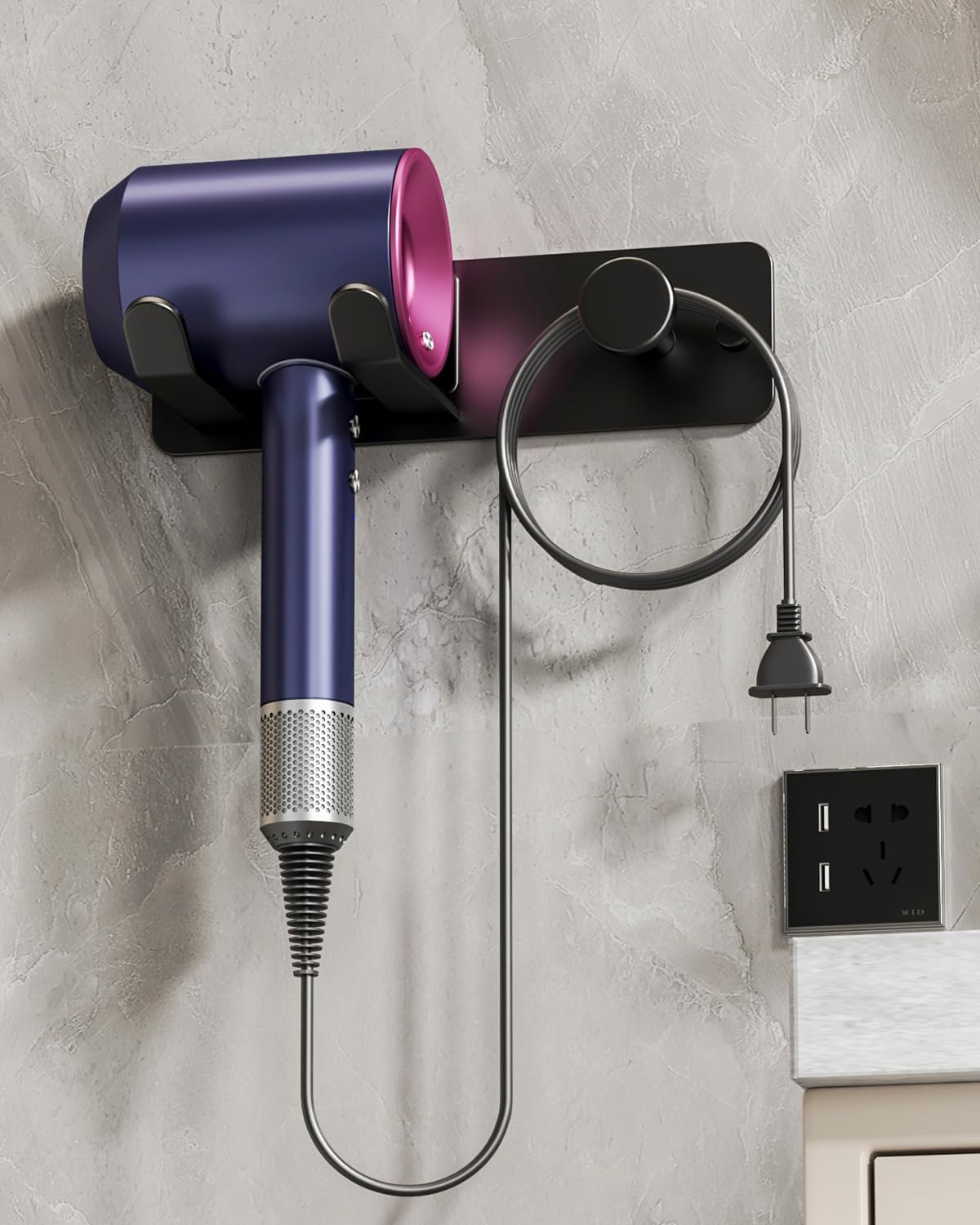 Soporte secador pelo acero inox comp Dyson negro mate