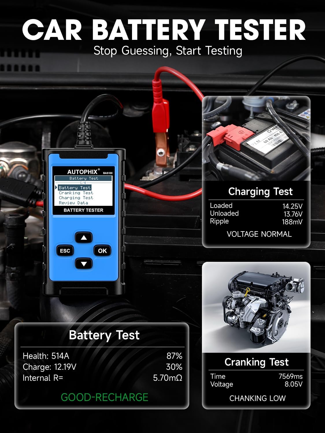 Probador batería coche 12-24V 100-2000 CCA