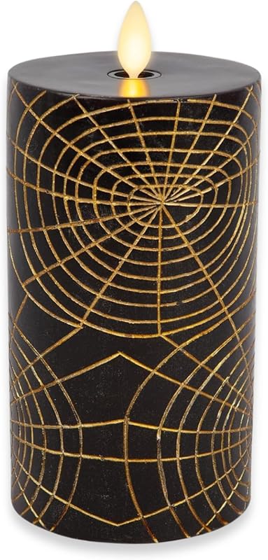 Vela LED forma araña negra dorada 3x6.5 parpadeante