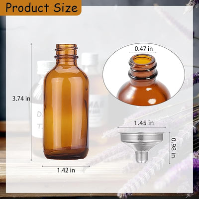 6 Botellas Vidrio Ámbar 2oz con Tapas y Embudo