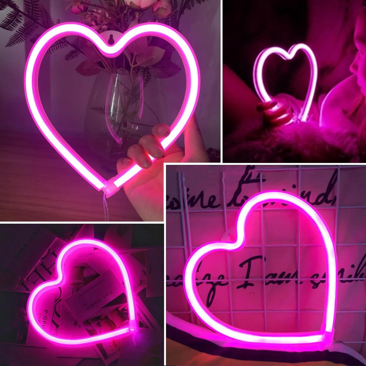 Letrero neón corazón rosa LED con USB San Valentín