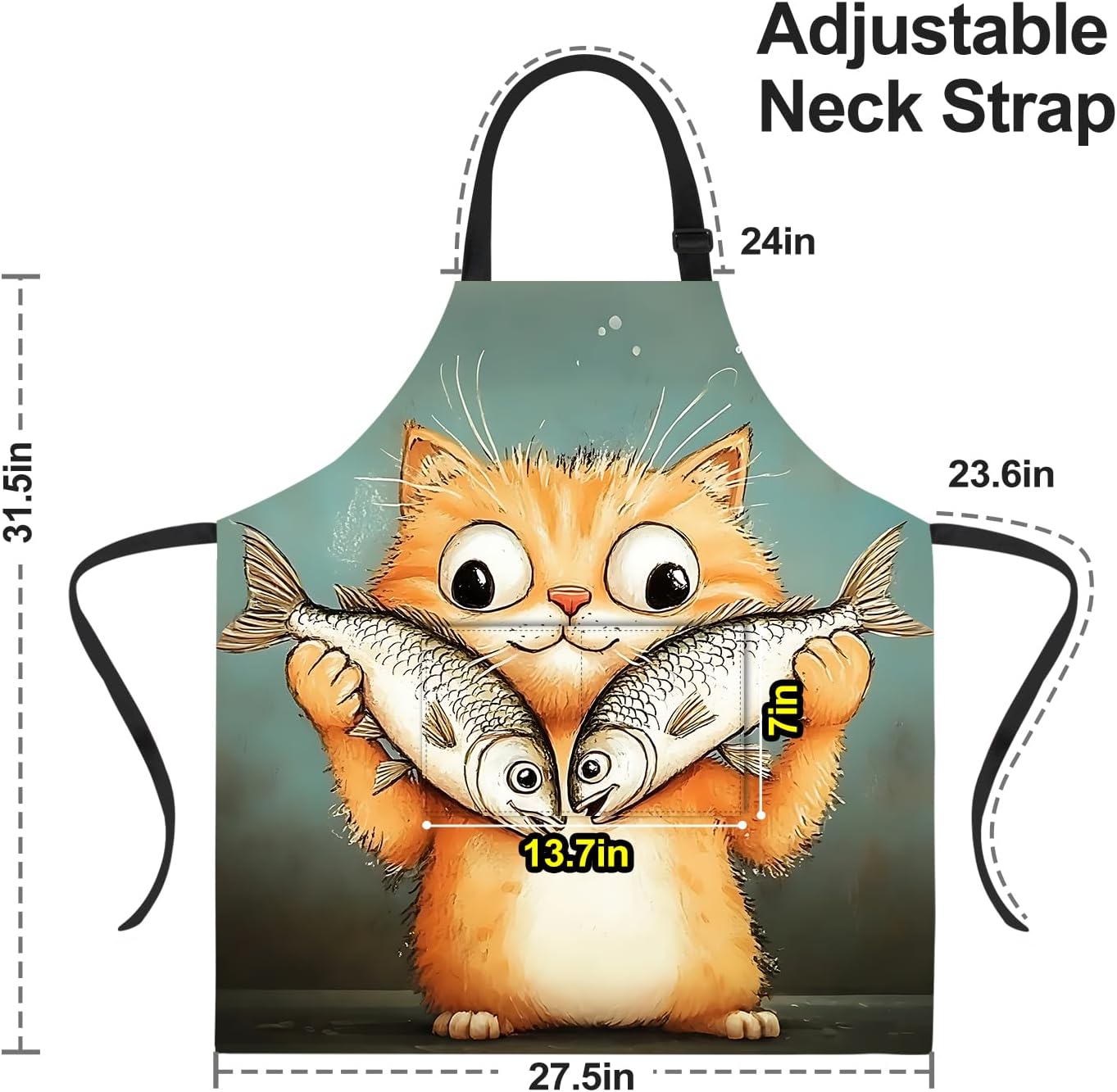 Delantal gato 2 bolsillos impermeable para cocina jardín