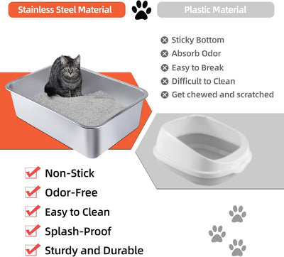Caja arena acero inox para gatos con bandeja alta antiadherente