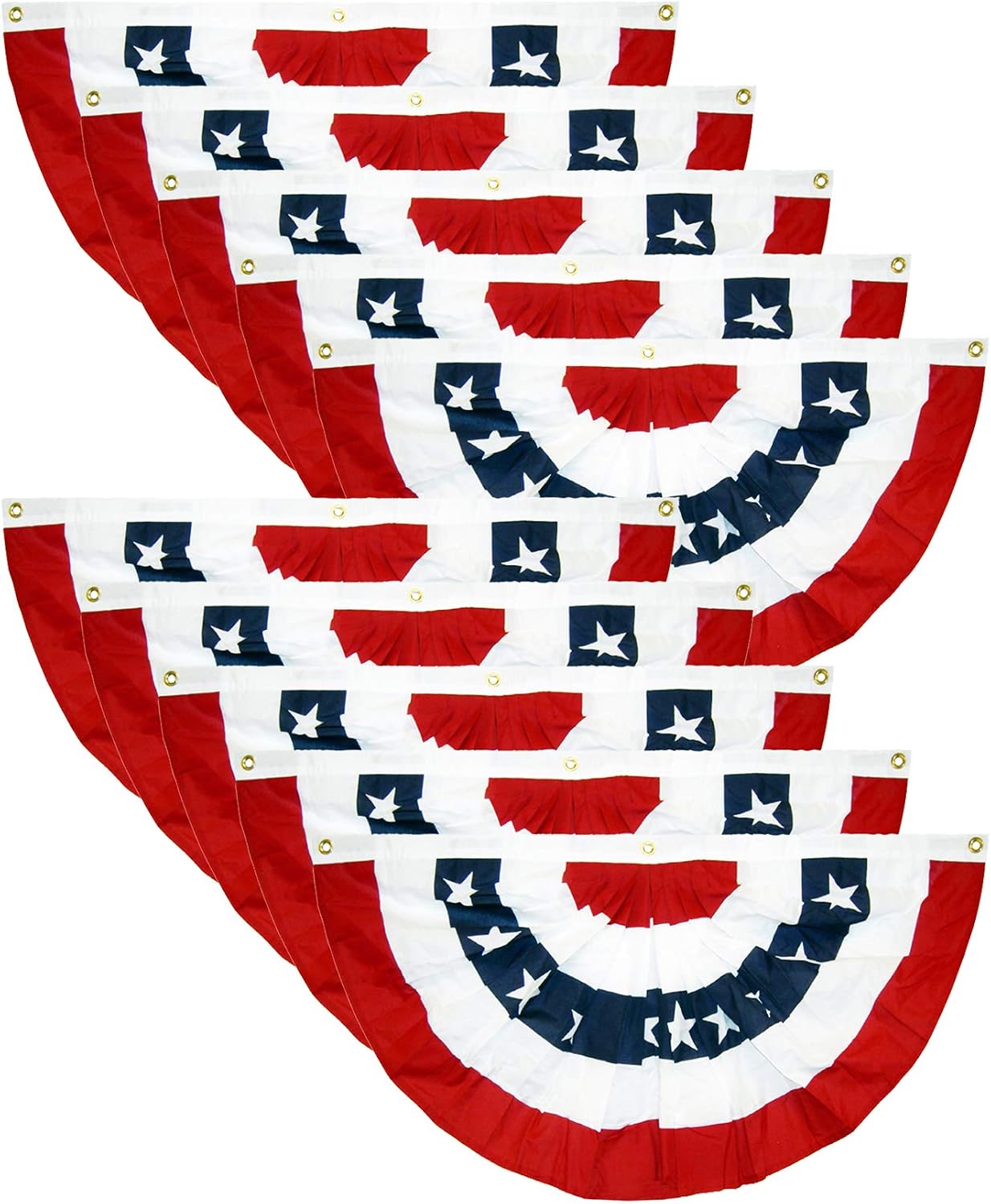 10 Banderas Patrióticas Plisadas 3x1.5pies Estrellas y Rayas