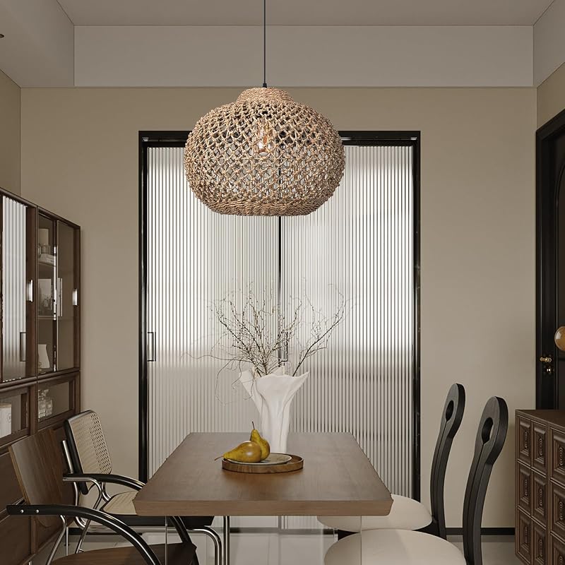 Lámpara colgante mimbre bohemia 1 luz para playa cocina sala