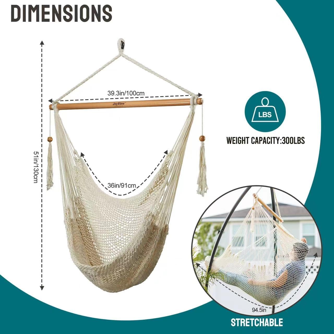 Silla Hamaca con Barra 300lb Exterior e Interior