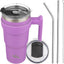 Vaso acero inox 20oz con asa 2 pajillas tapas lavanda