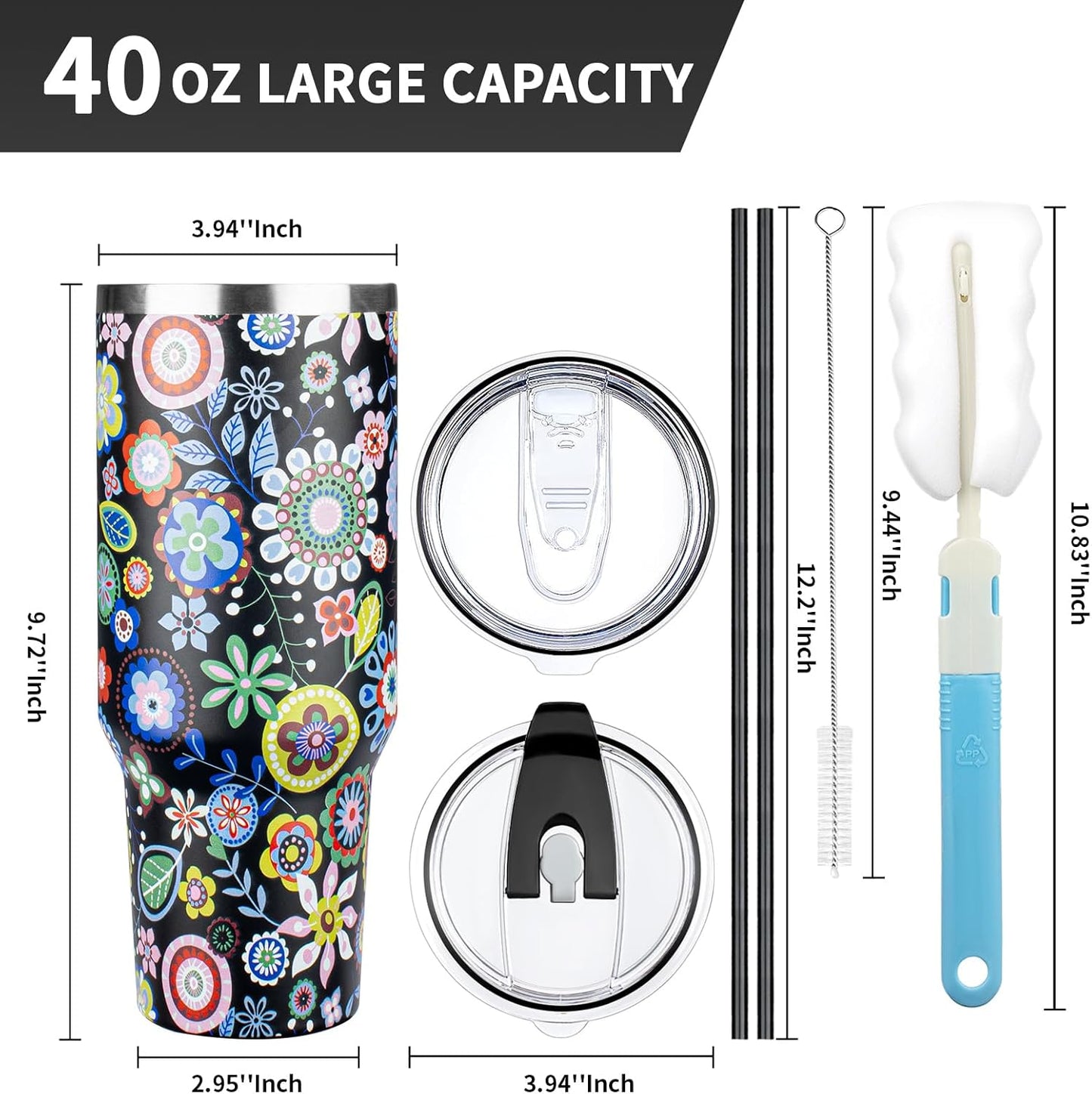 Vaso acero inox 40oz térmico con tapas y pajitas