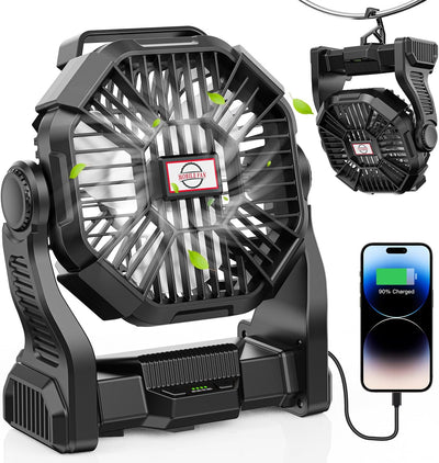 Ventilador camping batería 30000mAh con luz LED silencioso