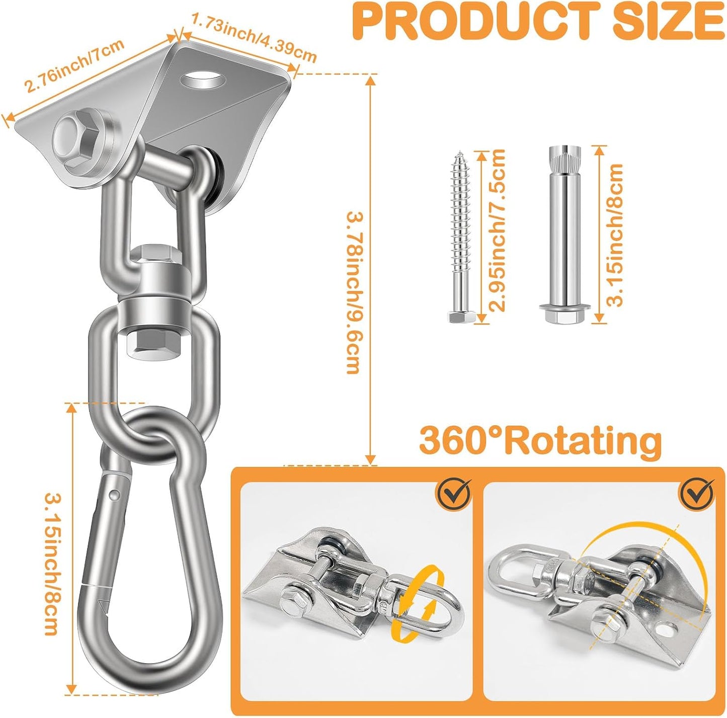 Kit 2 colgantes hamaca acero inox 360° para porche