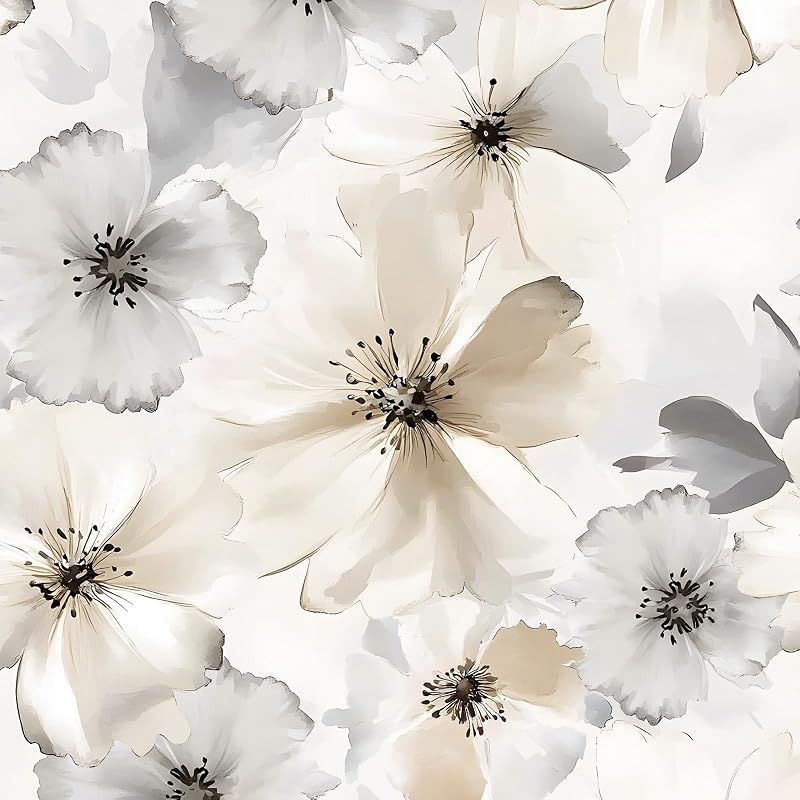Papel tapiz floral blanco autoadhesivo extraíble 17.5x393"