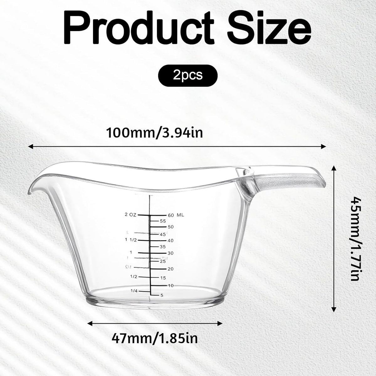 Paquete de 2 tazas medidoras transparentes de 2 oz para cocina y bricolaje