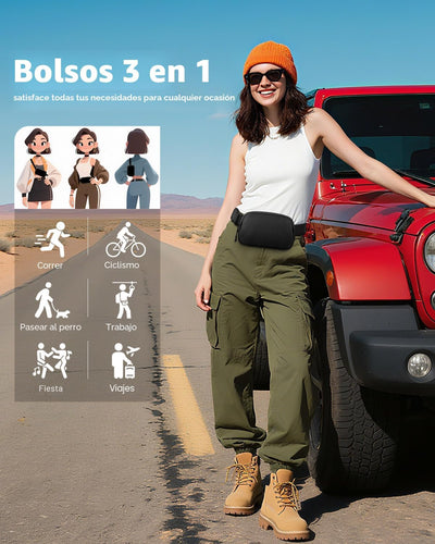 Riñoneras mujer bolsa cruzada ajustable con bolsillo negro