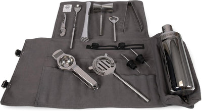 Kit herramientas enrollables barman profesional gris con negro