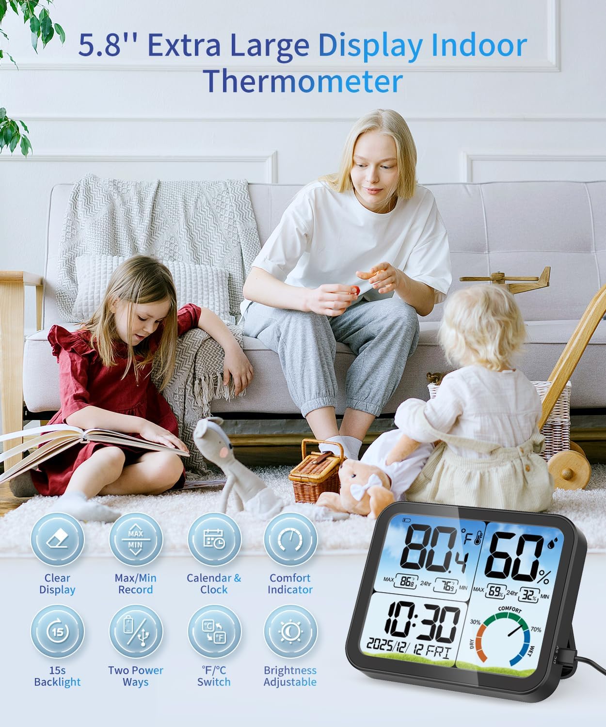 Termómetro Digital Pantalla Grande 5.8'' Sensor Temp