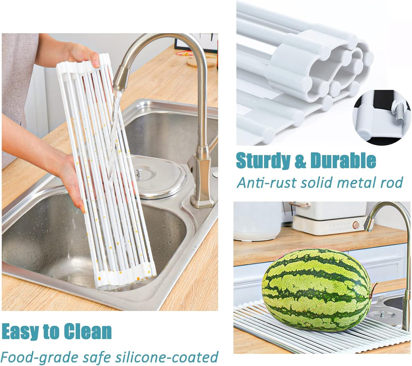 Escurridor platos enrollable blanco con silicona antiderrap