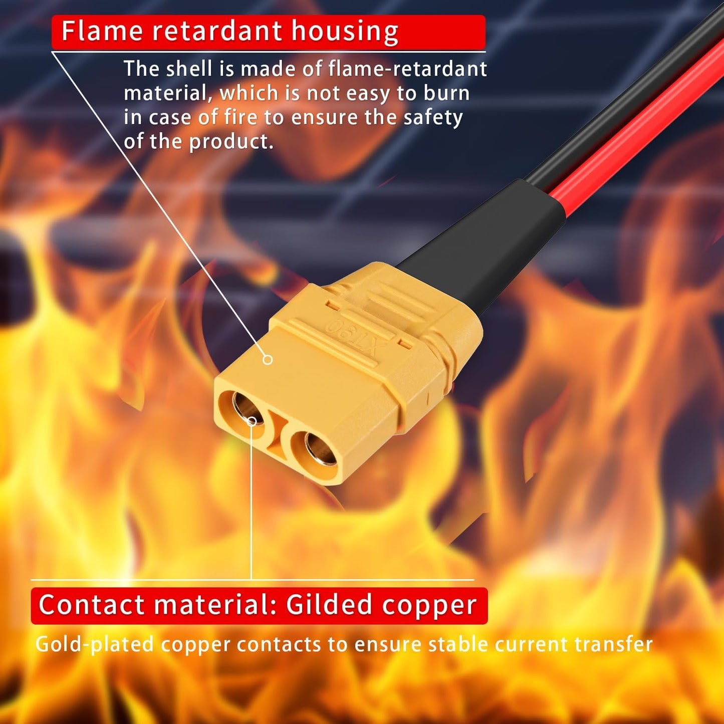 Cable solar XT90 10AWG 2ft hembra para panel solar