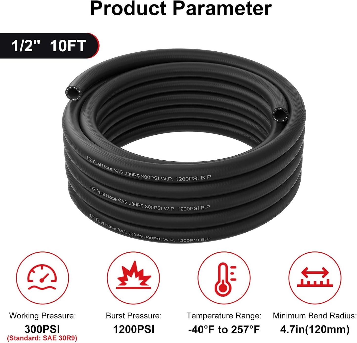 Manguera combustible NBR SAE 30R9 10ft 300PSI color negro
