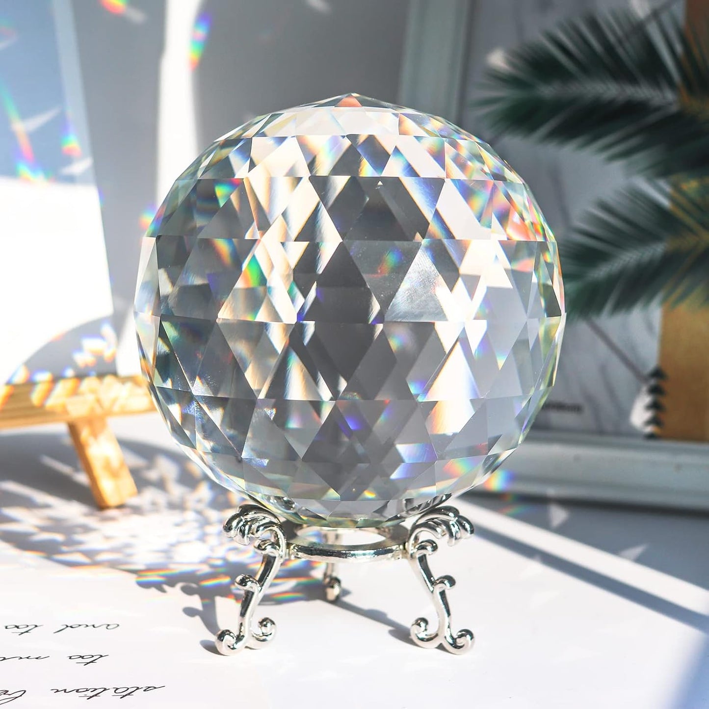 Esfera cristal facetada con prismas soporte decoración hogar