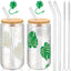 2 Vases Vidrio Cambian Color con Pajitas Bambú y Cepillos 16oz