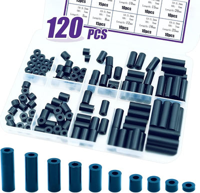 Kit 120 Pzas Espaciadores Redondos Negro ABS Sin Rosca ID 0.126pulg