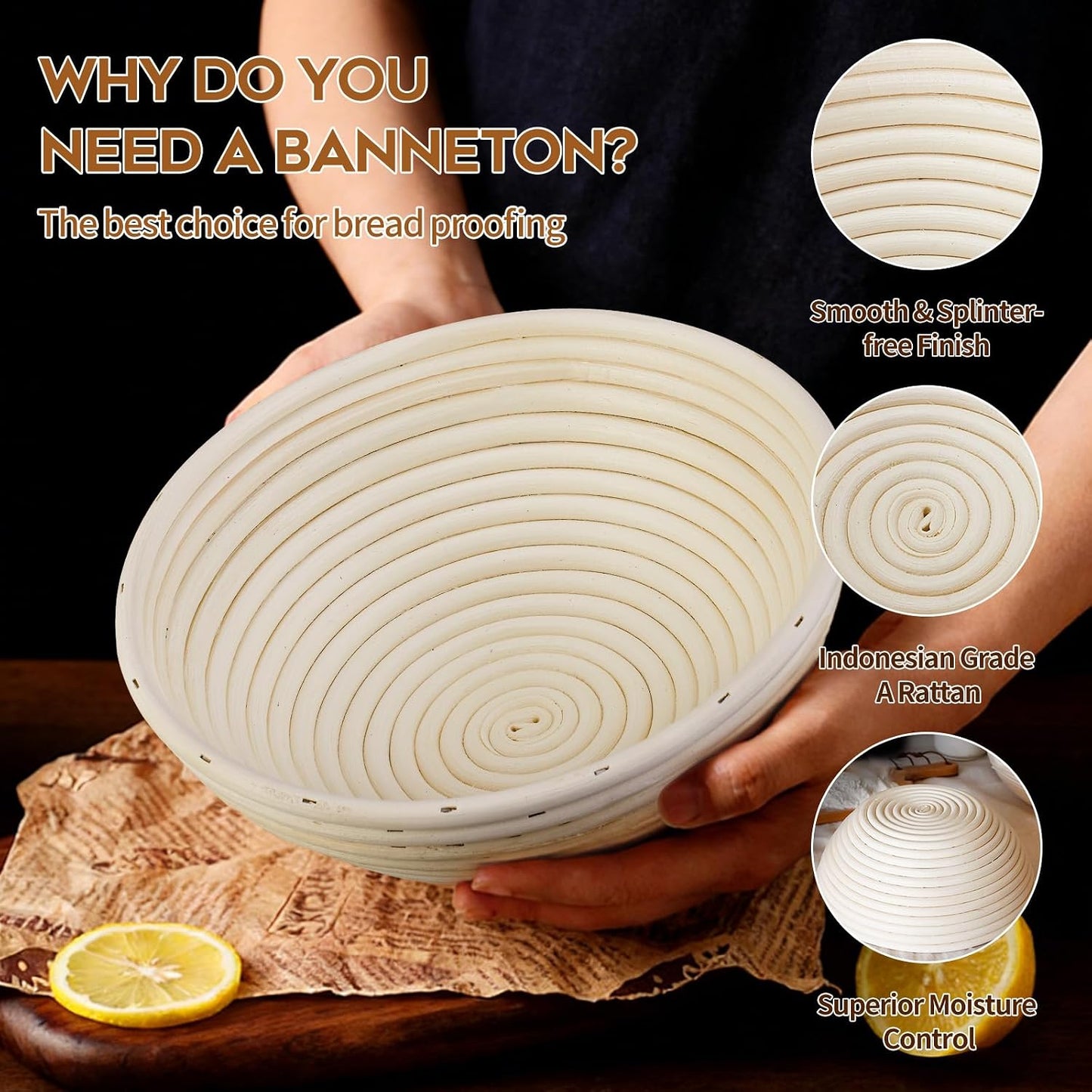 Set cestas fermentación pan cuencos ratán hechos a mano