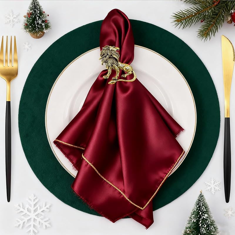 Set 6 servilletas animales león con hebillas doradas para fiestas