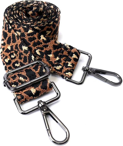 Correa hombro leopardo marrón y negro cruzada estilo guitarra