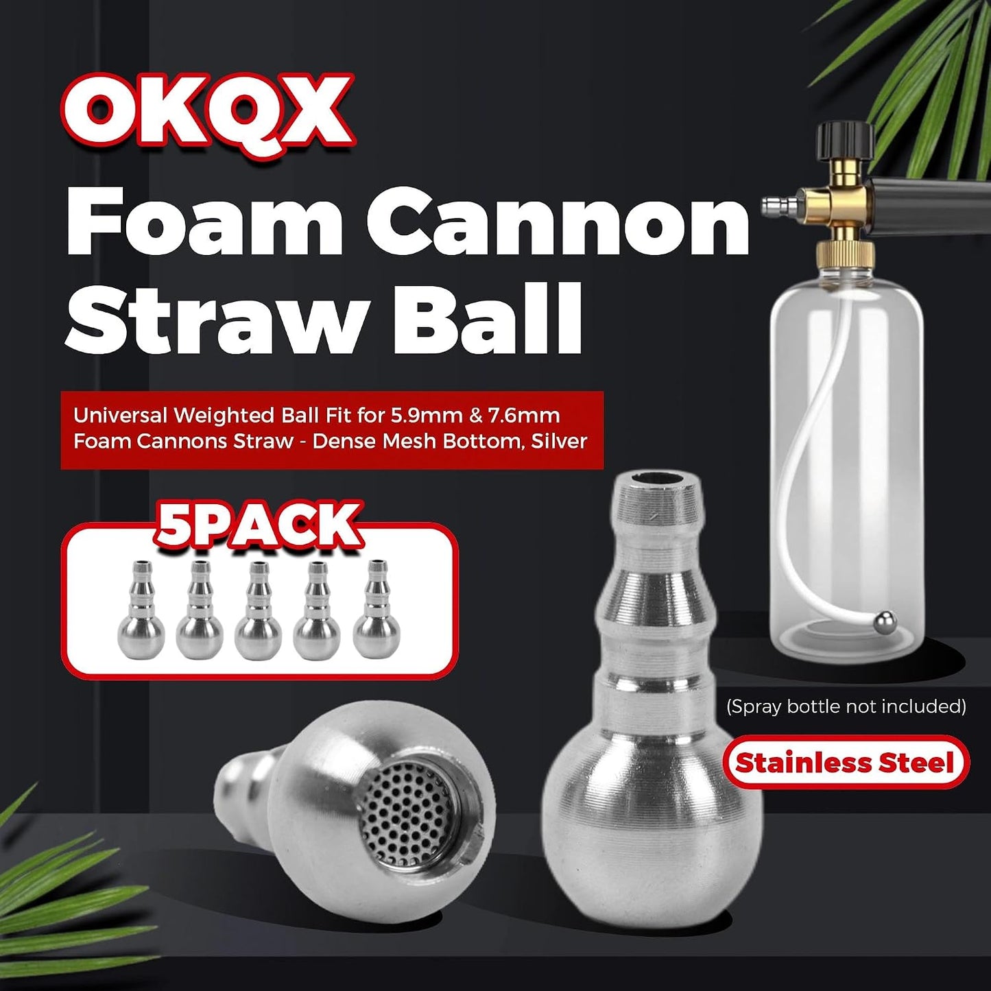 5 Bolas Paja Cañón Acero Inox Universal 0.232-0.299pulg Plateado