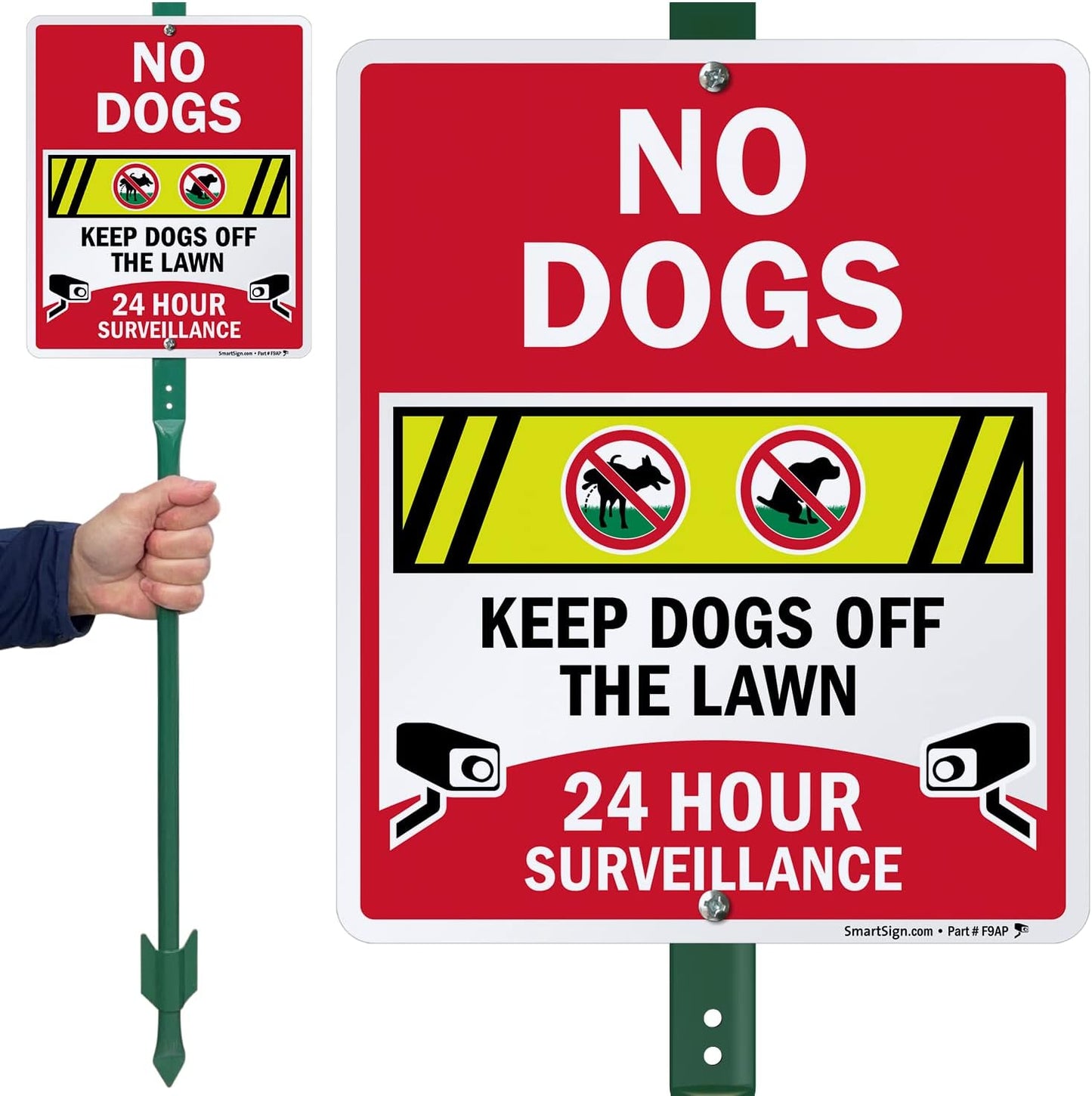 Letrero vigilancia 24h estaca 3" No Dogs aluminio 3M