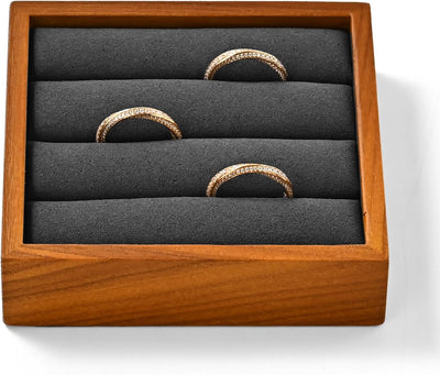 Bandeja anillos madera maciza 3 ranuras organizadora gris