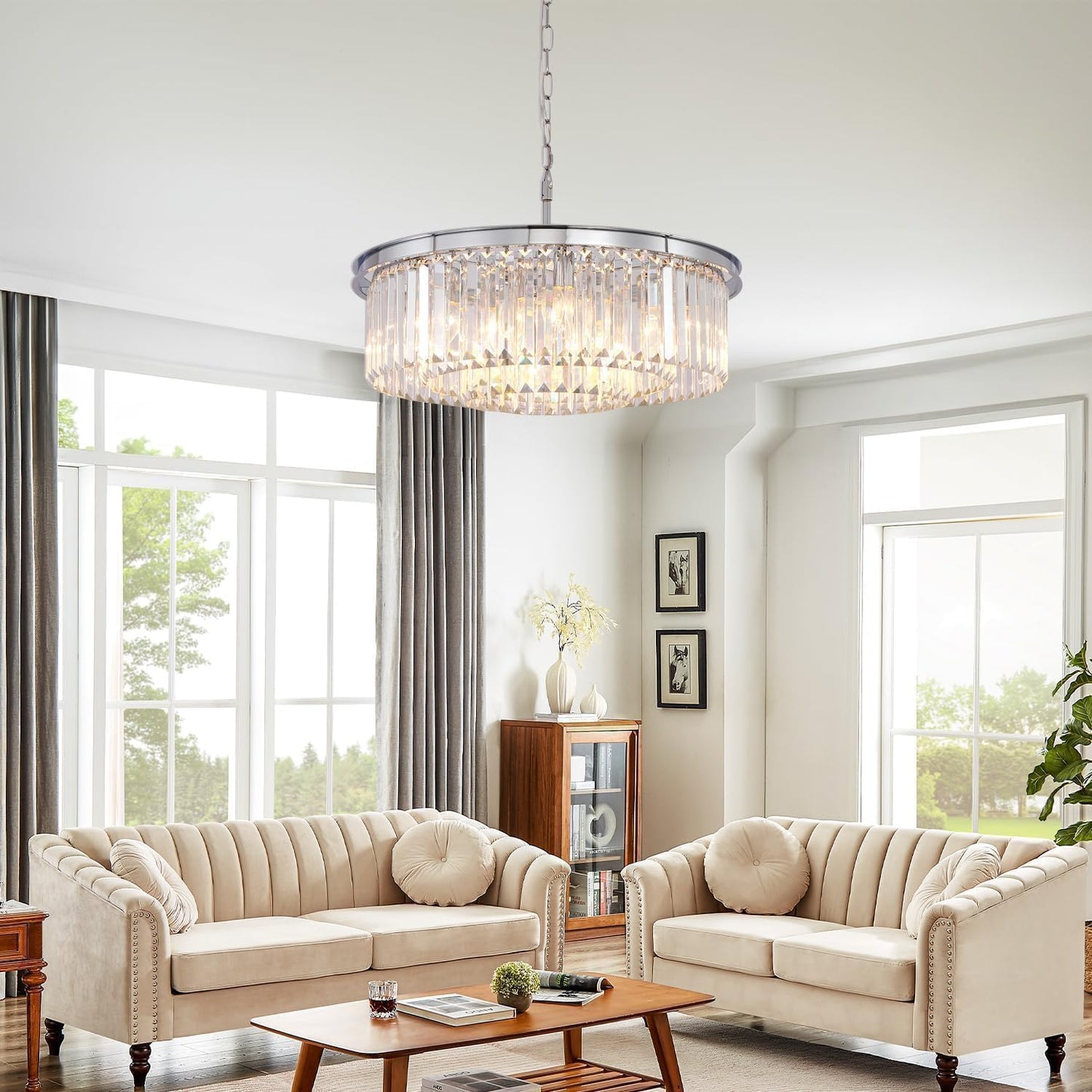 Candelabro cristal 9 luces colgante 3 niveles acabado