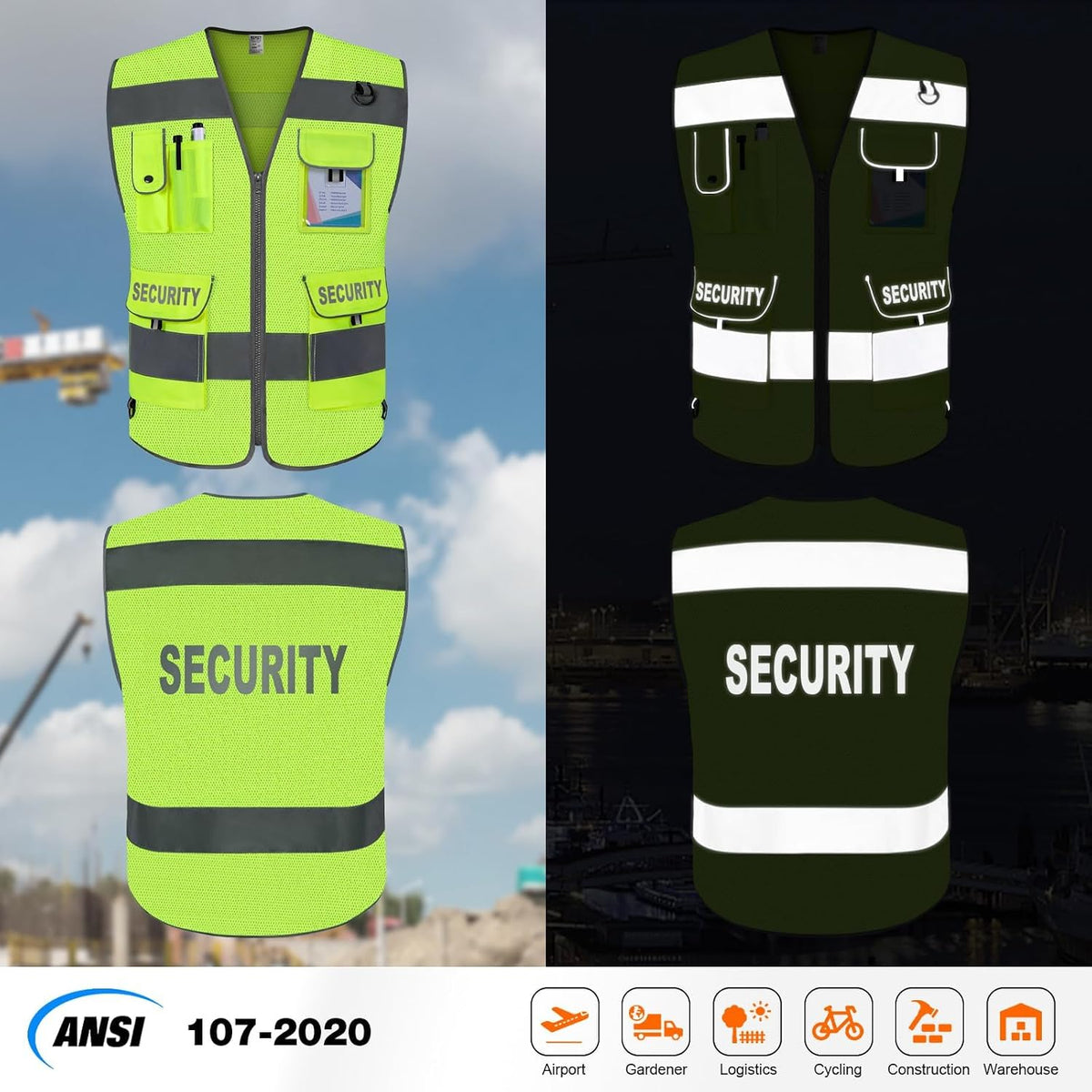 Chaleco seguridad malla 9 bolsillos ANSI/ISEA G100S amarillo