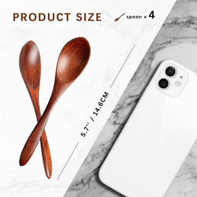 4 Pzas Cucharas Madera para Té y Café Bambú