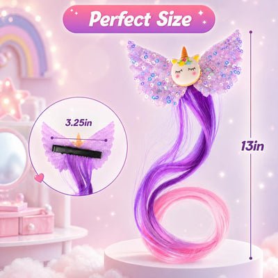 6 Extensiones cabello unicornio rizado con clip para niñas
